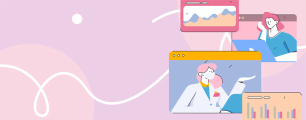 Flat vector illustration of business people operating work scene
