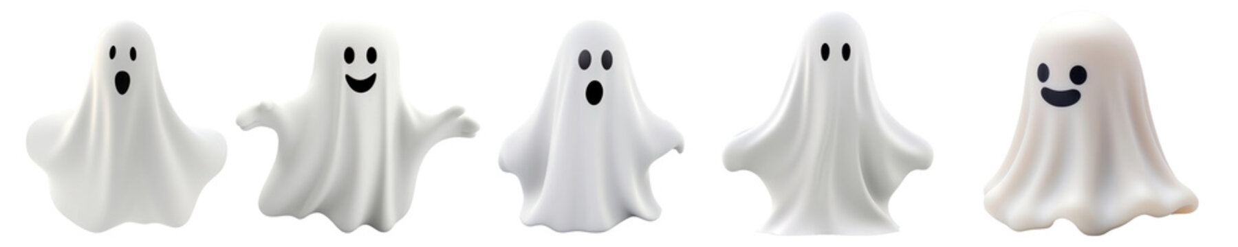 Spooky ghost png element set on transparent background