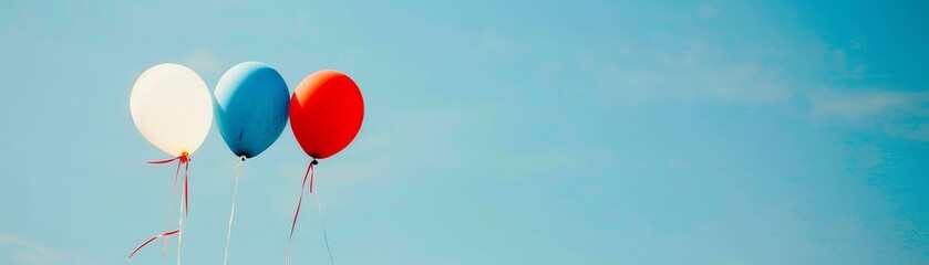 Obraz premium Three balloons floating in clear blue sky with red white and blue colors