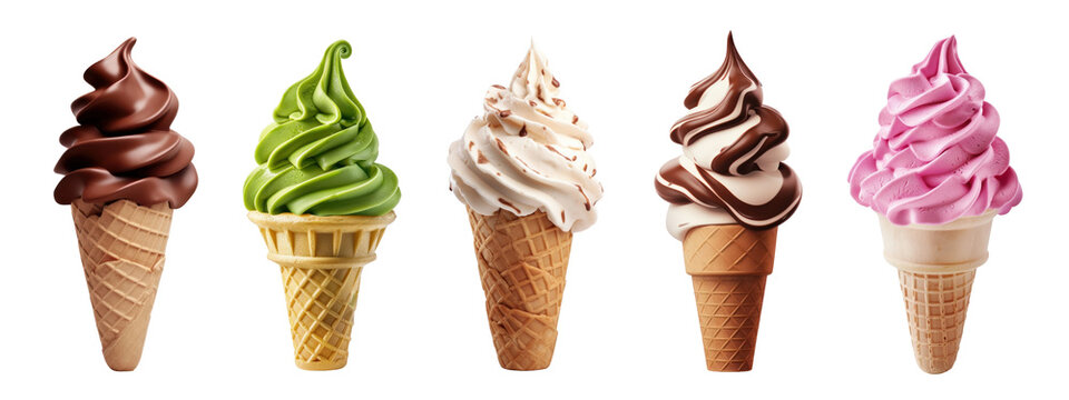 Soft serve ice cream png element set on transparent background