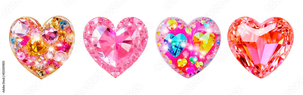 Poster heart shape gems png element set on transparent background