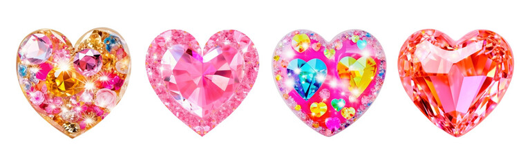 Fototapeta premium Heart shape gems png element set on transparent background