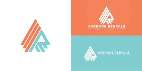 Abstract initial triangle letter AR or RA logo in blue-orange color isolated on multiple background colors. The logo is suitable for renting business property logo design inspiration templates.