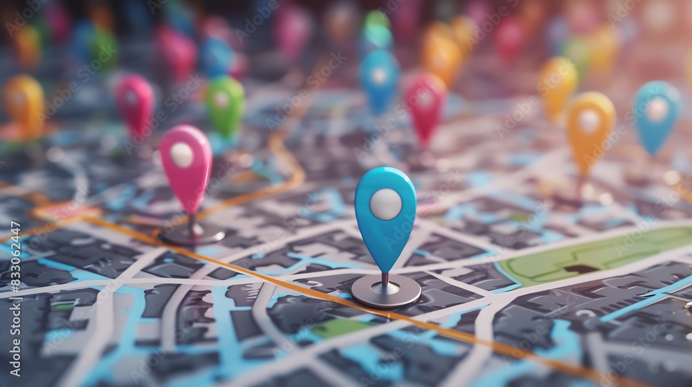 Poster location map with pins theme front view representing future transport and gps advanced