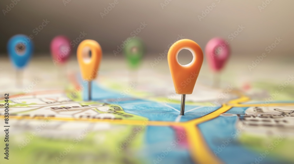 Poster location map with pins theme front view representing future transport and gps advanced