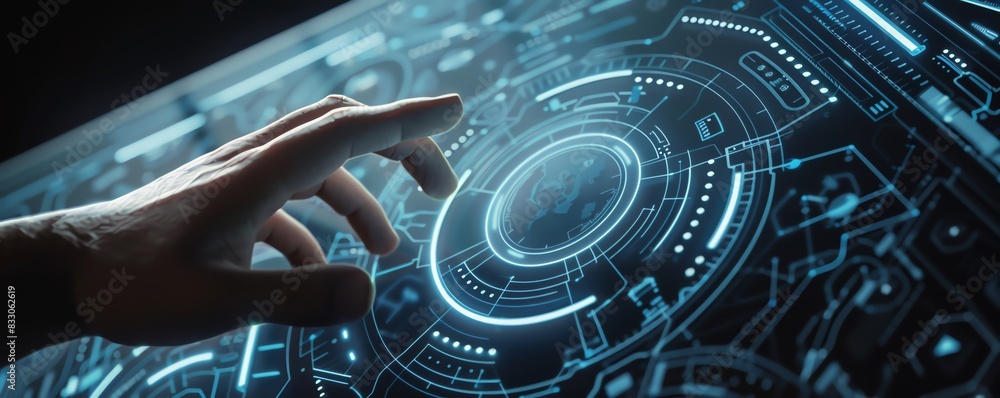 Aufkleber touching virtual screen theme top view emphasizing circular diagram technology scifi