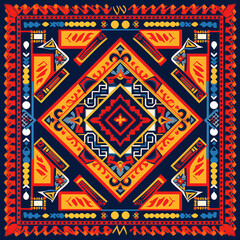 print design in the style of ethnic carpet patterns, Aztec art and African textile designs