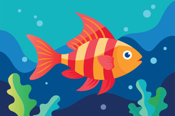 Beautiful Aquarium Fish Colorful Reef Water Plant vector Illustration