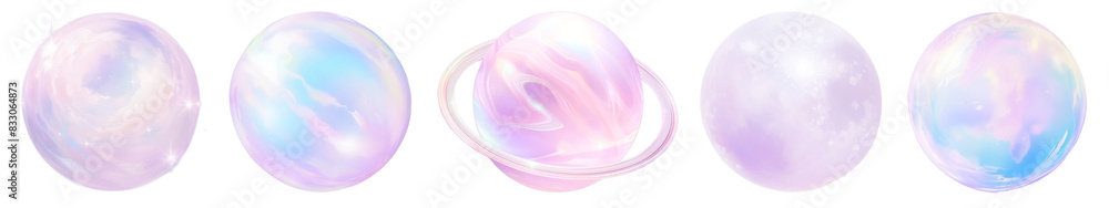 Poster pastel planet 3d png element set on transparent background