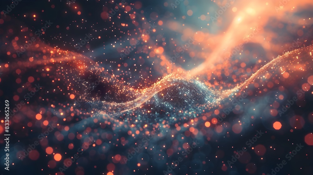 Poster quantum computing visualization as futuristic digital communication network