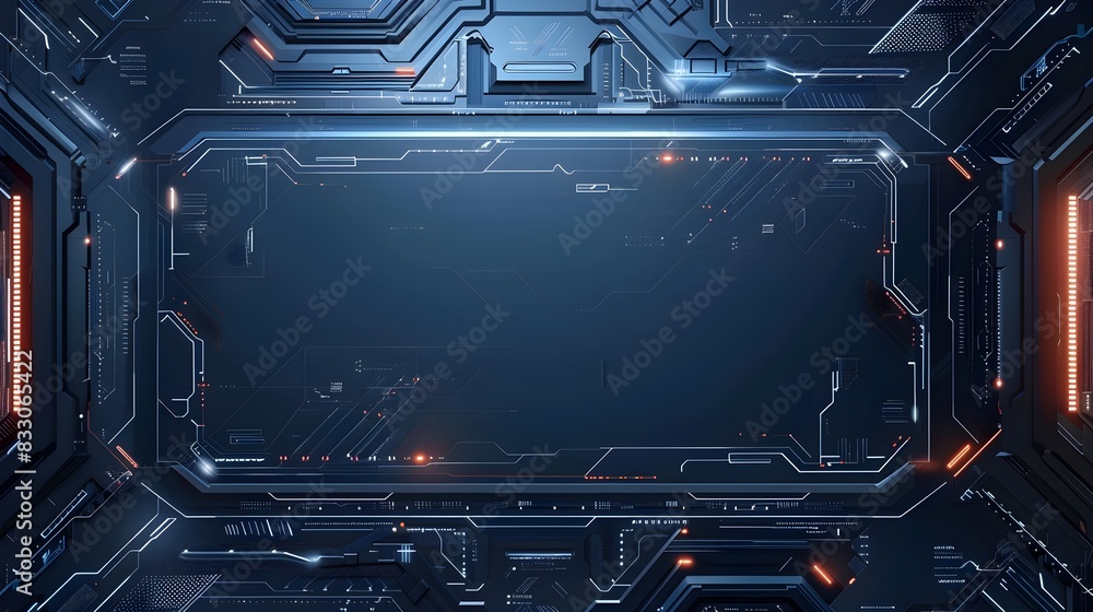Poster sleek and futuristic silver frame with geometric patterns on dark blue gradient background suitable 