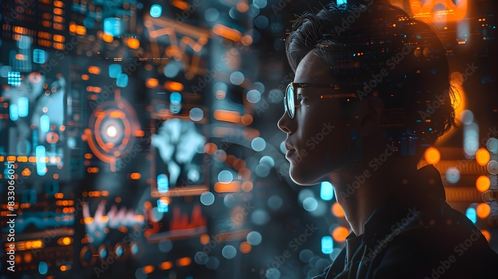 Poster dynamic business strategist leveraging predictive analytics and futuristic digital communication int