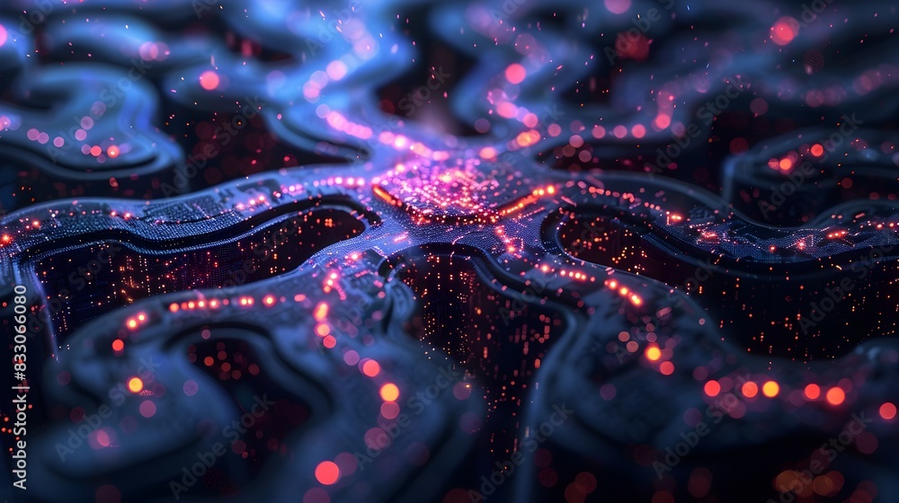 Poster intricate neural networks and digital communication concepts visualized as complex futuristic techno
