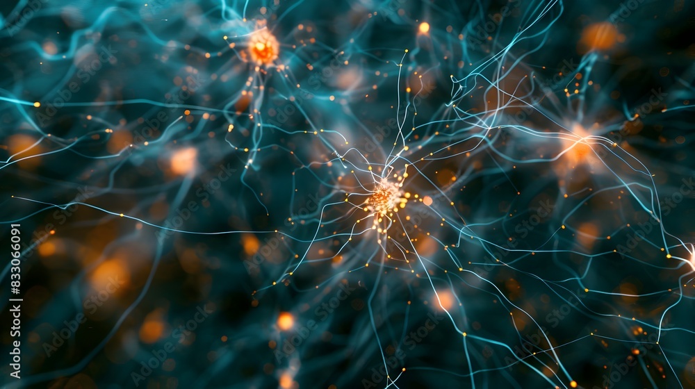 Poster intricate neural networks visualizing the power of artificial intelligence and digital communication