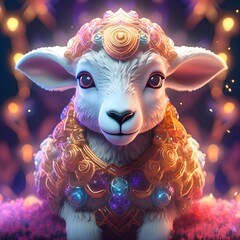 sheep with a colorful and shining background