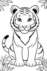 Fototapeta premium kids Coloring page art of tiger, black and white line art