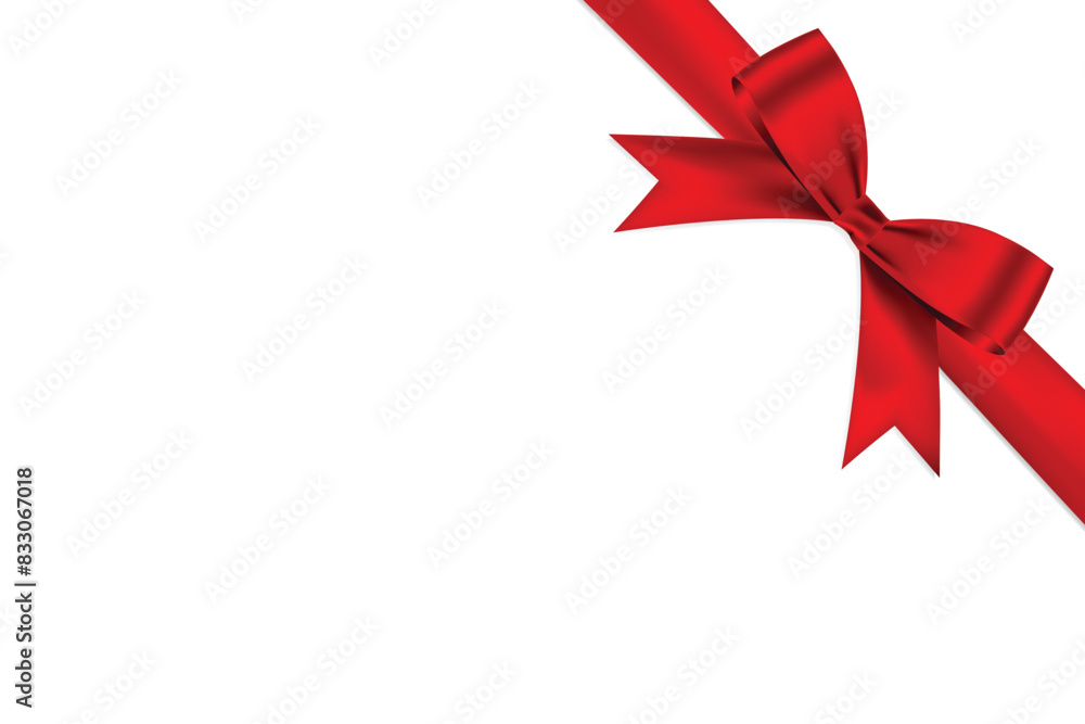 Aufkleber red bow realistic shiny satin and ribbon with shadow place on corner of paper ,for decorate your gre
