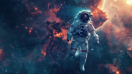 Fototapeta premium Galactic Beauty: Astronaut Spacewalk in the Universe