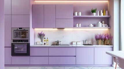 Sleek modern kitchen design in purple tones