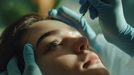 Real shot of a young girl undergoing a non-invasive medical beauty treatment with professional equipment in a modern clinic. Concept of advanced skincare and cosmetic procedures