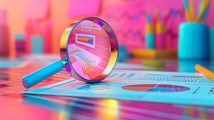 Due Diligence A magnifying glass over documents or charts, representing the careful examination of the startups details