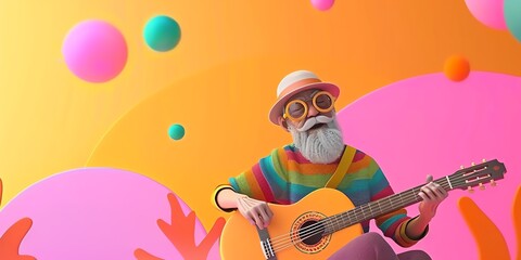 An elderly man plays the guitar and sings.