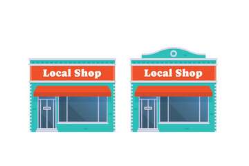 Vector element of store and  shop building, grocery building front view detailed flat design style for city illustration	