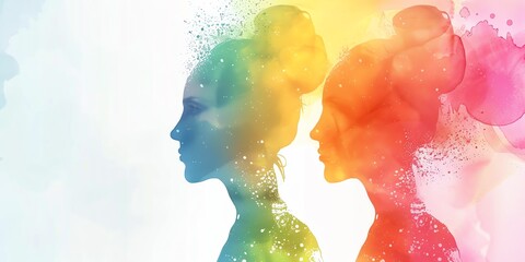 Blend of colors. Contrast of human face and bright colors.