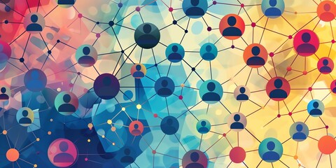 Colorful abstract background with connected people icons.