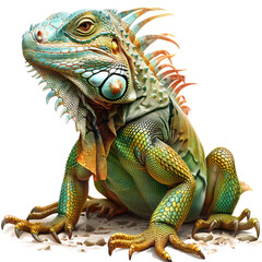 Fototapeta premium Vivid Green Iguana with Sharp Claws and Scales, High Resolution Stock Image, Isolated on Transparent Background