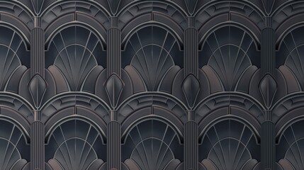 art deco seamless pattern, dark grey and iron geometric design with a subtle gradient in the background 