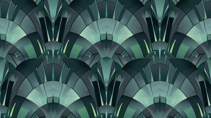 Naklejka premium art deco seamless pattern, dark grey and jade geometric design with a subtle gradient in the background