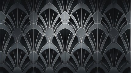 art deco seamless pattern, dark grey and silver geometric design with a subtle gradient in the background