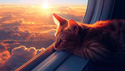 Cat looking through airplane window