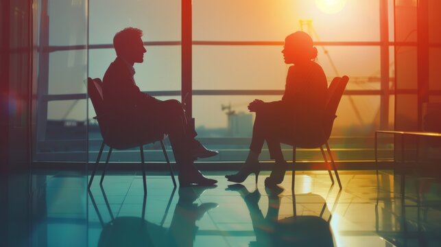 Two colleagues have a solemn conversation, one discussing their recent layoff and the uncertainty it brings.