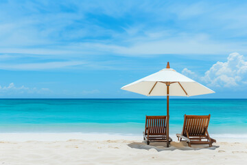 lounge chairs and umbrella on the beach