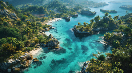 Obraz premium Aerial View Of Tropical Heavenly Island Seascape Background
