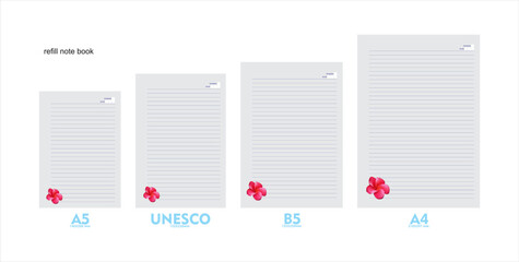 A5, A4, B5 size notebook design with color background with floral decoration. vector a set
