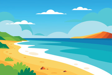 Beautiful Sea Panorama Beach Coast Bay Ocean Landscape vector Illustration