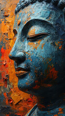 A Contemporary Art Painting Of Face Of Buddha Colorful Abstract Background