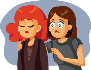 Sad Woman Being Consoled by Her Empathic Friend Vector Cartoon. Worried best friend trying to offer help and consolation
