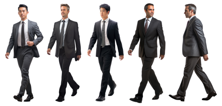 Diverse business people walking set