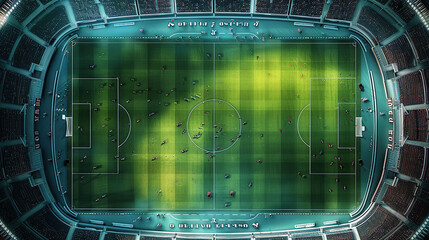 Obraz premium An aerial view of the illuminated football field