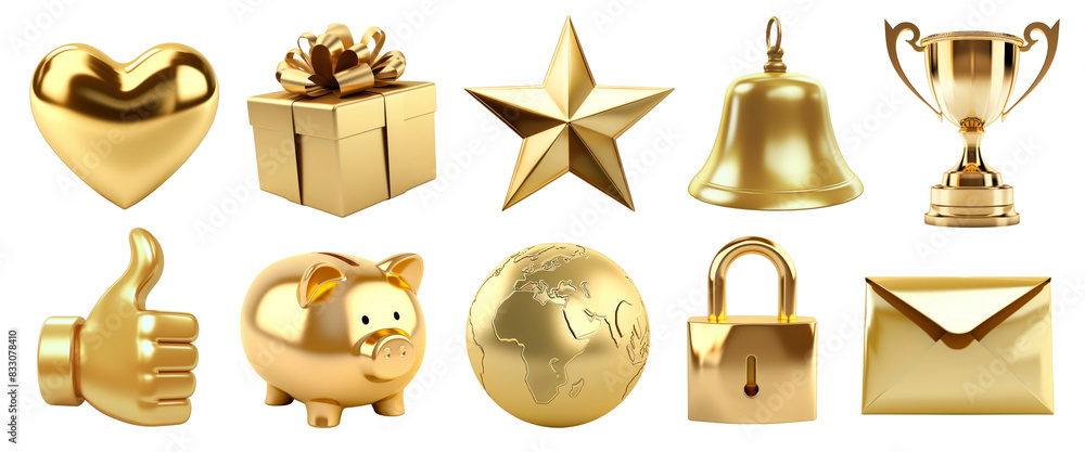 Sticker 3D gold social media icon png on transparent background