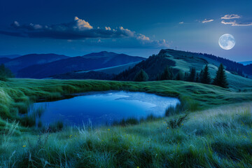 sunrise over the lake landscape with mountains and lake