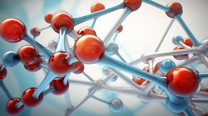 Colorful Abstract Molecule Structure on Dark Background - 3D Rendering Stock Illustration