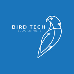 bird logo  technology  line style  vector icon symbol minimalist design template