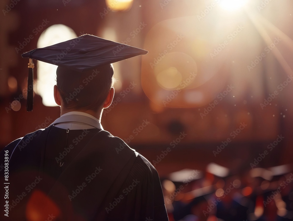 Wall mural A man in graduation gown looking at the sun. - Wall murals