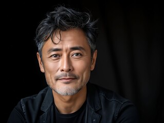 Fototapeta premium A man with black shirt and grey hair.