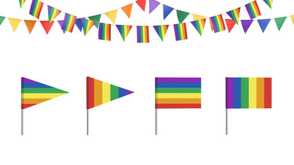 Rainbow pride party flags festive decoration _LGBT symbolic realistic celebration illustration on transparent background style B	